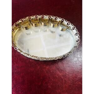 Vintage Mirrored Vanity Tray Gold Filigree MCM Metal W/ 5 Lipstick Holder Slots